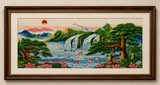 Waterfall Koi Serenity– Handmade Stitch Art UnFramed(32" x 17")