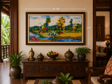Khmer Countryside Stitch Art –UnFramed(31 1/4 Wx17H)