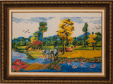 Khmer Countryside Stitch Art –UnFramed(31 1/4 Wx17H)