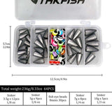64pcs 219pcs Fishing Tackle Box Texas Rig Accessories Lead Bullet Weight For Fishing Hook Swivels Sinkers Fish Eye Beads Kit