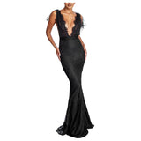 Backless V Neck Long Dress