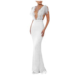 Backless V Neck Long Dress