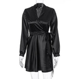 Elegant Pink Belted Wrap Female Mini Dress