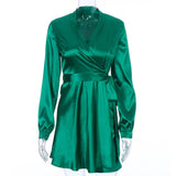 Elegant Pink Belted Wrap Female Mini Dress