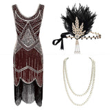 1920s Plus Size Gatsby Sequin Fringed Dress Paisley Art Deco Flapper Sleeve Dress with 20s Accessories Set xs,s,l,m,xl,xxl