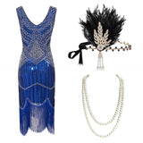 1920s Plus Size Gatsby Sequin Fringed Dress Paisley Art Deco Flapper Sleeve Dress with 20s Accessories Set xs,s,l,m,xl,xxl