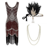 1920s Plus Size Gatsby Sequin Fringed Dress Paisley Art Deco Flapper Sleeve Dress with 20s Accessories Set xs,s,l,m,xl,xxl