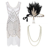 1920s Plus Size Gatsby Sequin Fringed Dress Paisley Art Deco Flapper Sleeve Dress with 20s Accessories Set xs,s,l,m,xl,xxl