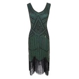 1920s Plus Size Gatsby Sequin Fringed Dress Paisley Art Deco Flapper Sleeve Dress with 20s Accessories Set xs,s,l,m,xl,xxl