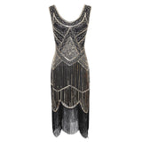 1920s Plus Size Gatsby Sequin Fringed Dress Paisley Art Deco Flapper Sleeve Dress with 20s Accessories Set xs,s,l,m,xl,xxl