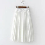 Waist Pleated Skirt Women Black Causal Midi Skirts