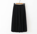 Waist Pleated Skirt Women Black Causal Midi Skirts