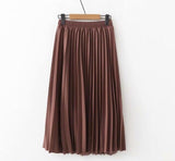 Waist Pleated Skirt Women Black Causal Midi Skirts
