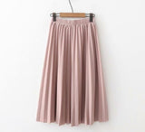Waist Pleated Skirt Women Black Causal Midi Skirts