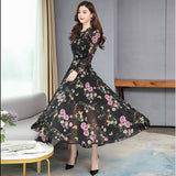 Fashion Floral Chiffon Long Dress 2020 Spring New Long Sleeved Elegant Dress Plus Size Women Clothes Pink Black Beach Bohemia