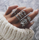 Vintage Bohemian Opal Knuckle Joint Rings Set