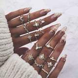 Vintage Bohemian Opal Knuckle Joint Rings Set