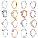 16 Styles Crown Love Heart 925 Silver Crystal Rings