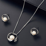 Pearl Crystal Zircon Silver Fashion Set