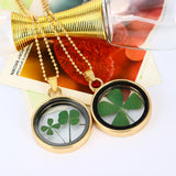 Round Glass Real Four Leaf Clover