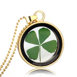Round Glass Real Four Leaf Clover