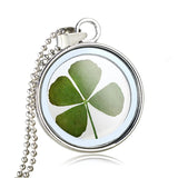 Round Glass Real Four Leaf Clover