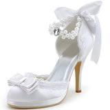 Ivory White Closed Toe High Heel ankle Strap  Bow