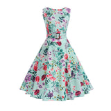 Summer Floral Print Sleeveless Party Dresses 50s 60s style  Dress with Belt