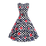 Summer Floral Print Sleeveless Party Dresses 50s 60s style  Dress with Belt