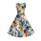 Summer Floral Print Sleeveless Party Dresses 50s 60s style  Dress with Belt