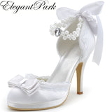 Ivory White Closed Toe High Heel ankle Strap  Bow