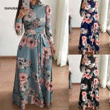 Danjeaner New Style Women Long Sleeve Flower Dress