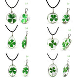 Real Four Leaf Clover Glass Pendant Charm