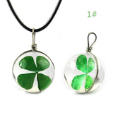 Real Four Leaf Clover Glass Pendant Charm