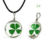 Real Four Leaf Clover Glass Pendant Charm