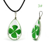 Real Four Leaf Clover Glass Pendant Charm