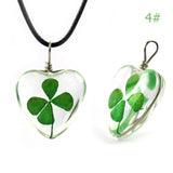Real Four Leaf Clover Glass Pendant Charm