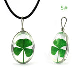 Real Four Leaf Clover Glass Pendant Charm