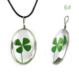 Real Four Leaf Clover Glass Pendant Charm