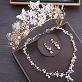 Luxury Crystal Beads Pearl Butterfly Costume Wedding Jewelry Set